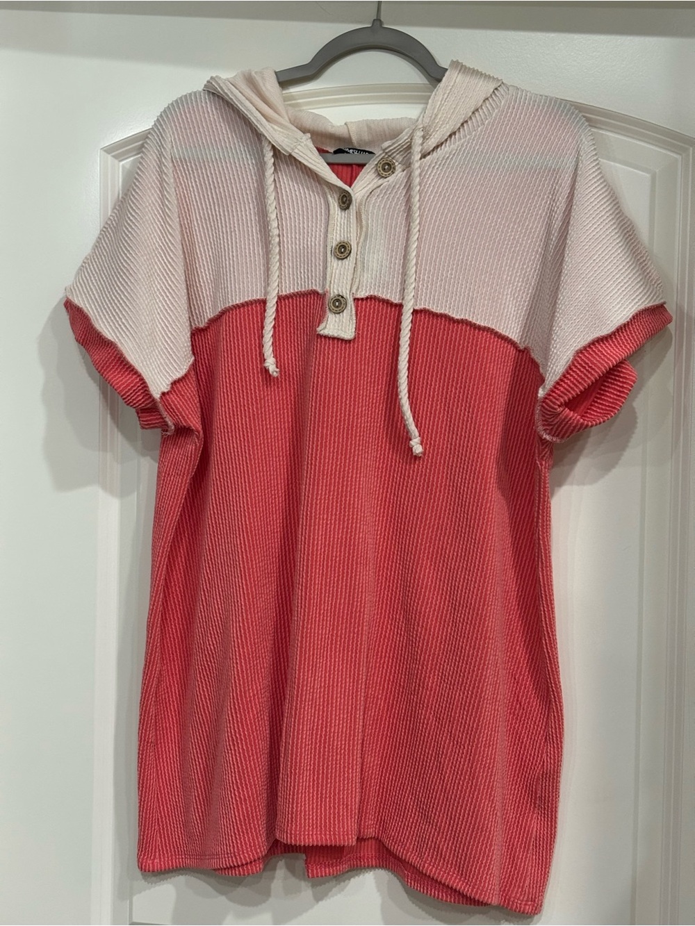 HEIMISH USA Coral and Cream Hooded Waffle Knit Shirt
